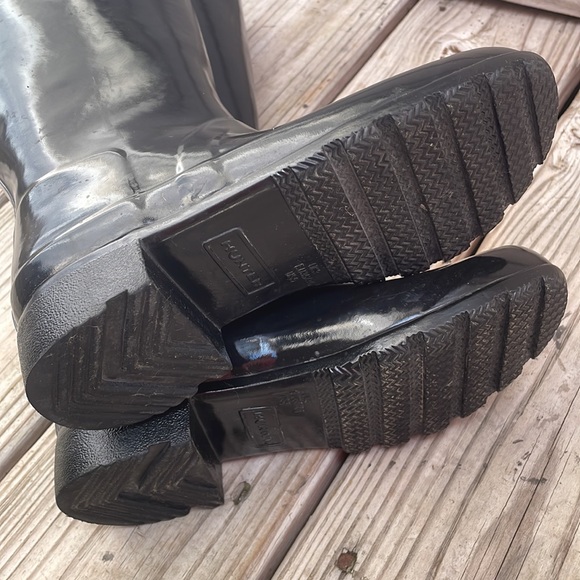 HUNTER Original Gloss Black.Rubber KNEE HIGH Wellies RUBBER Rain Boots Size 5 - Picture 9 of 14